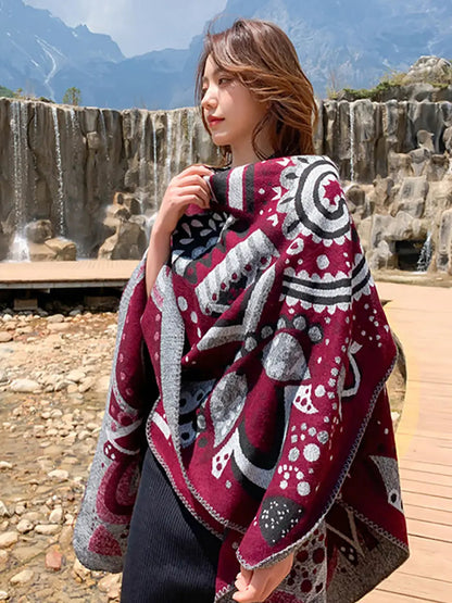 Women Winter Artsy Print Shawl Scarf Ada Fashion