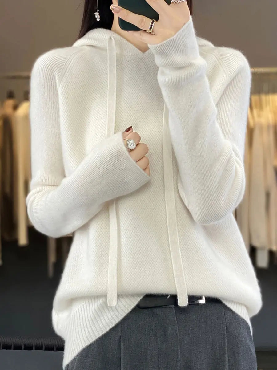 Women Winter Casual Solid Hooded Wool Sweater Ada Fashion