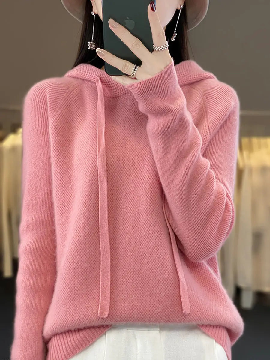 Women Winter Casual Solid Hooded Wool Sweater Ada Fashion