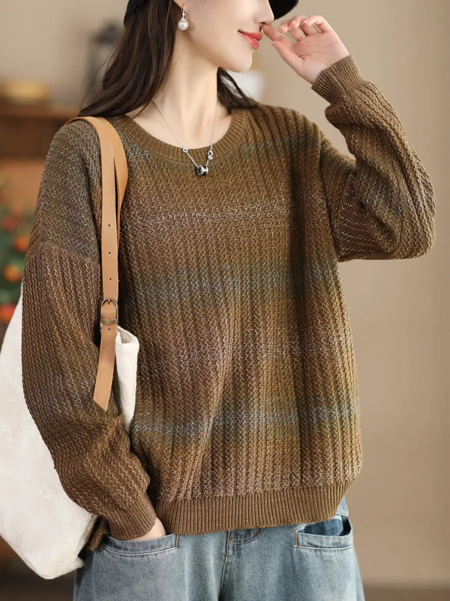 Women Winter Casual Tie-dye O-Neck Knitted Sweater Ada Fashion