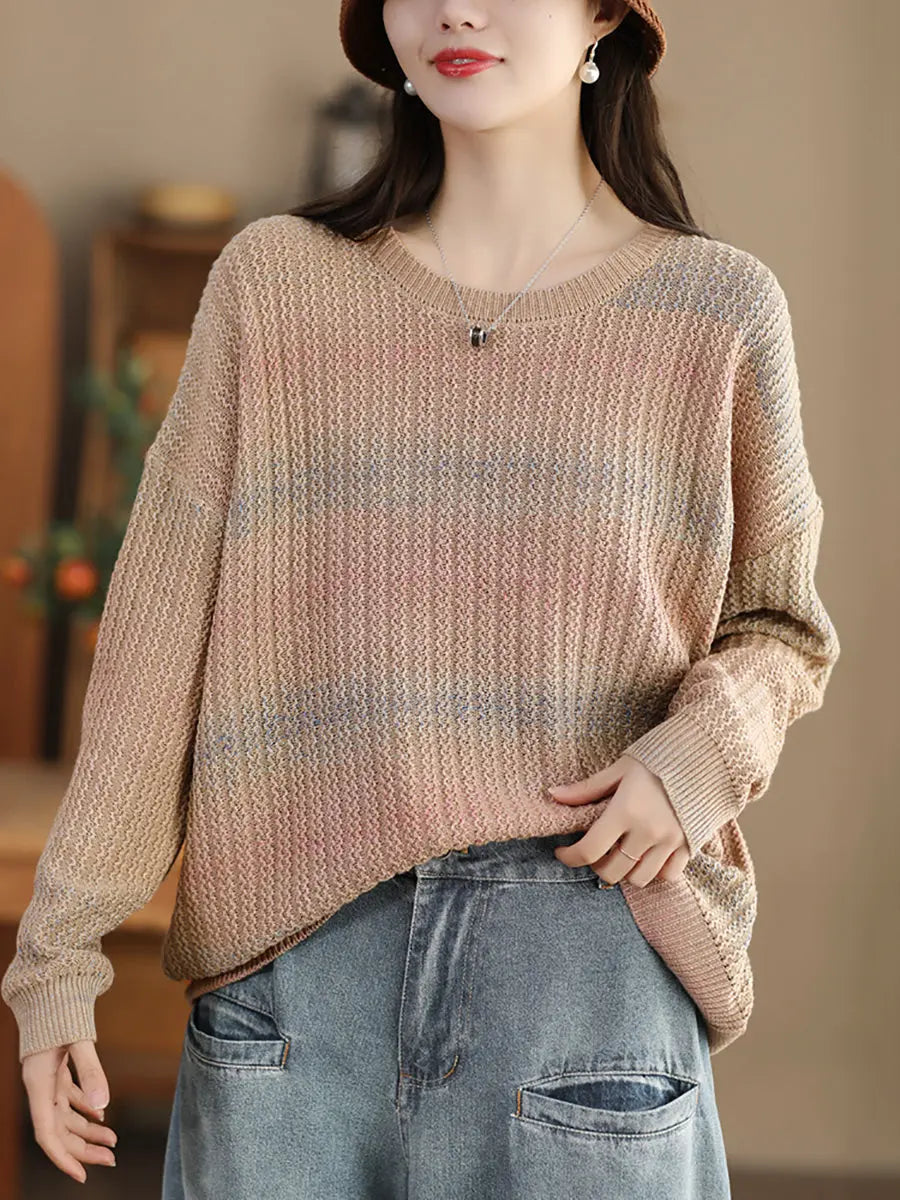 Women Winter Casual Tie-dye O-Neck Knitted Sweater Ada Fashion