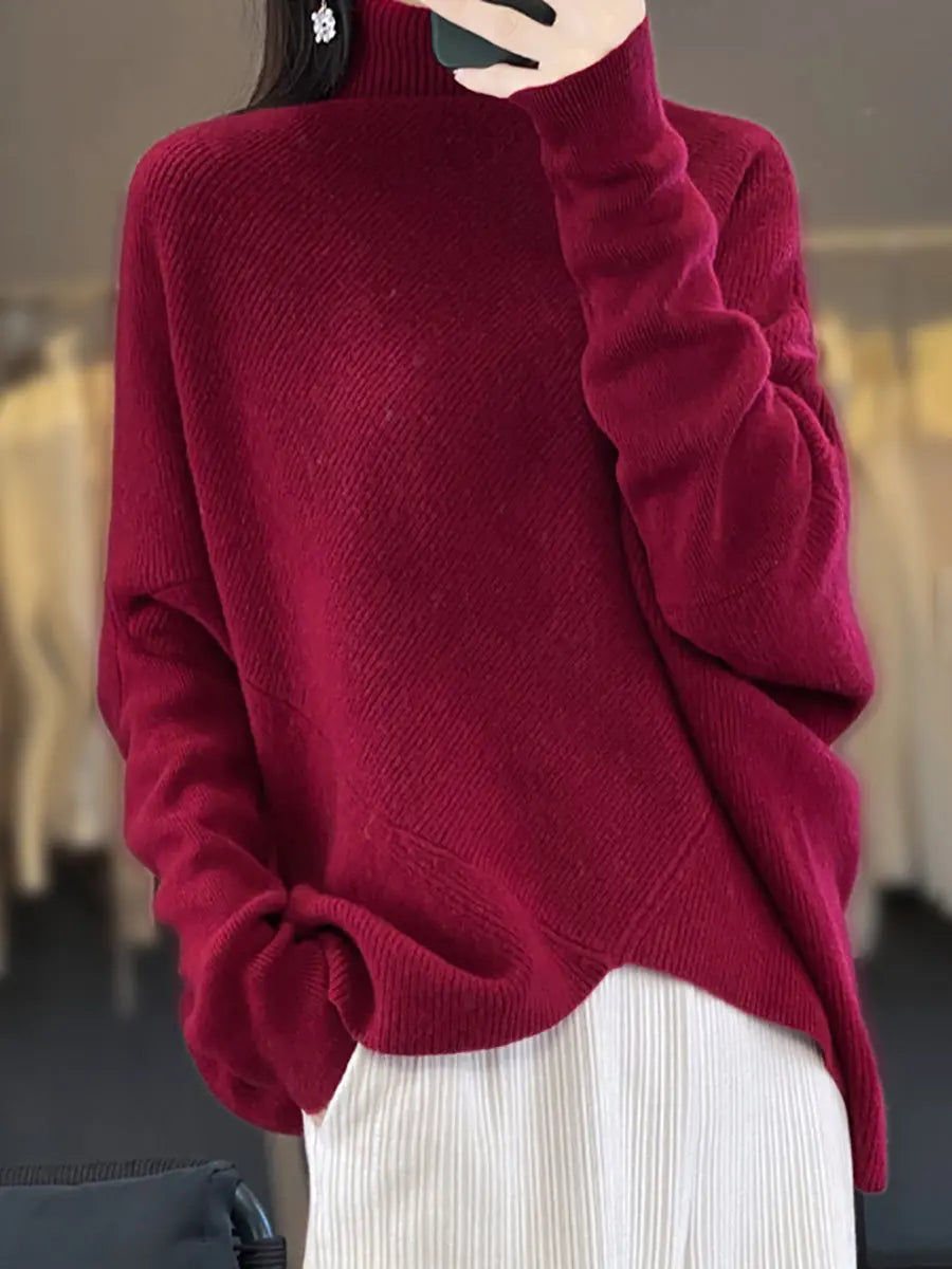 Women Winter Casual Warm Solid Turtleneck Sweater Ada Fashion