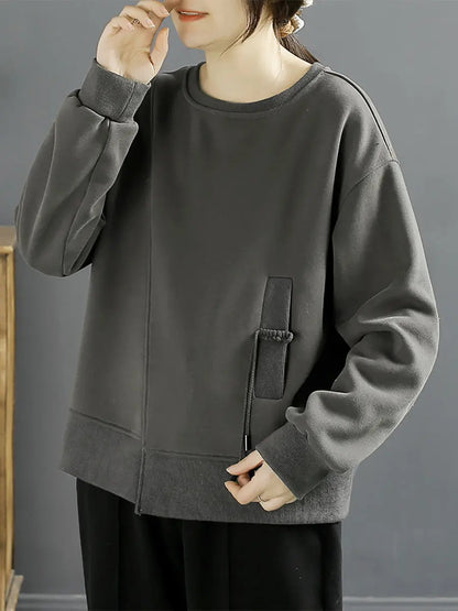 Women Winter Cotton Irregular Spliced Fleece-lined Sweatshirt Ada Fashion