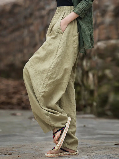 Women Winter Ramie Fleece-lined Loose Harem Pants Ada Fashion