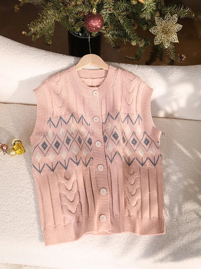 Women Winter Retro Geometric Knitted Vest Ada Fashion