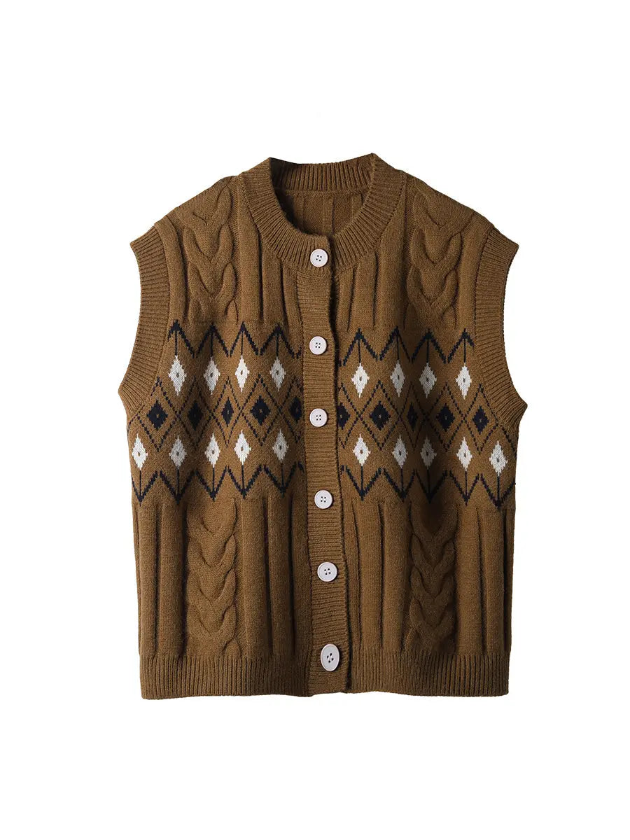 Women Winter Retro Geometric Knitted Vest Ada Fashion