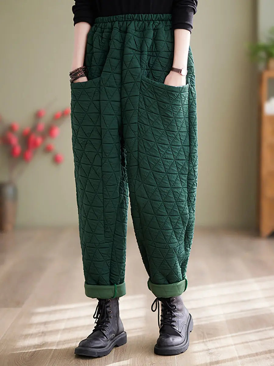 Women Winter Solid Cotton Loosee Padded Harem Pants Ada Fashion