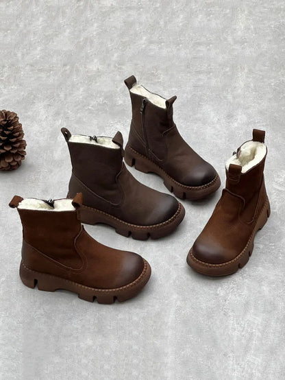 Women Winter Solid Leather Fleece-lined Ankle Boots Ada Fashion