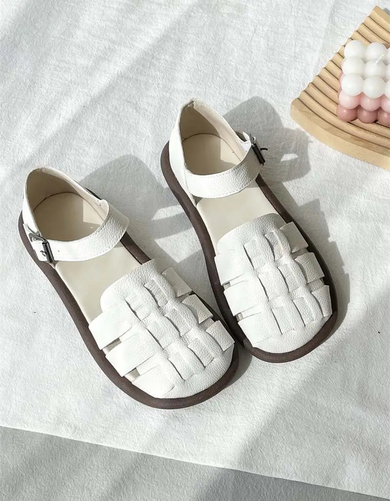 Woven Leather Comfortable Flat Sandals Ada Fashion