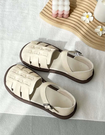 Woven Leather Comfortable Flat Sandals Ada Fashion