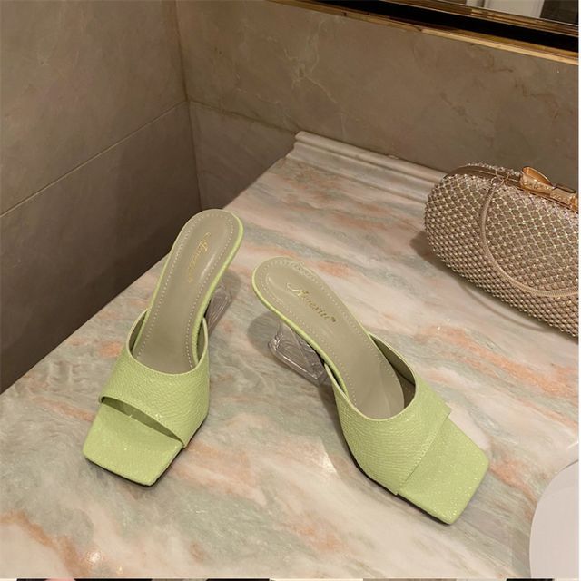 Plain Chunky Heel Slide Sandals AE1068