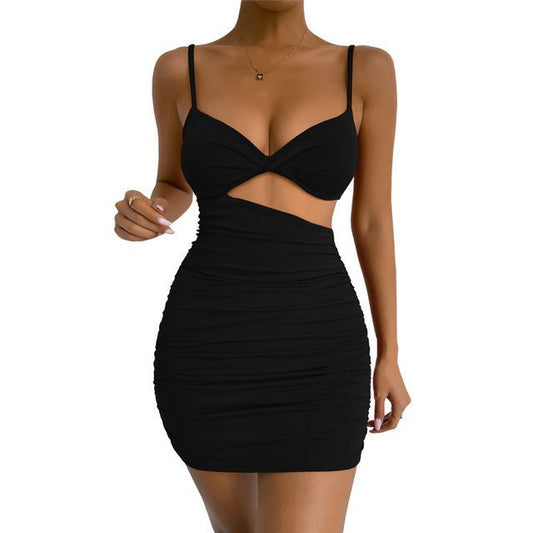 Asymmetrical Spaghetti Strap Cutout Bodycon Dress YR4069