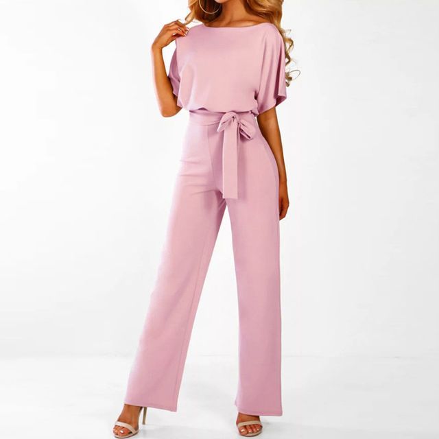 Short-Sleeve Tie-Waist Jumpsuit vb37