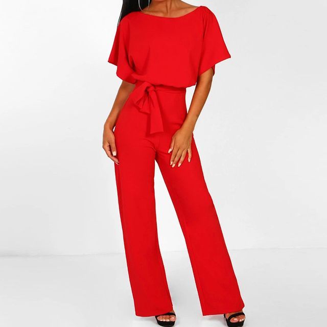 Short-Sleeve Tie-Waist Jumpsuit vb37