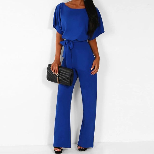 Short-Sleeve Tie-Waist Jumpsuit vb37