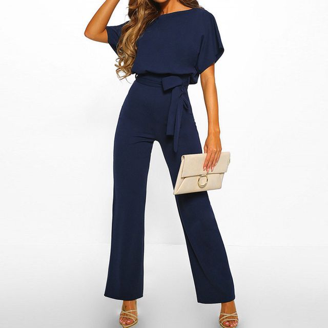 Short-Sleeve Tie-Waist Jumpsuit vb37