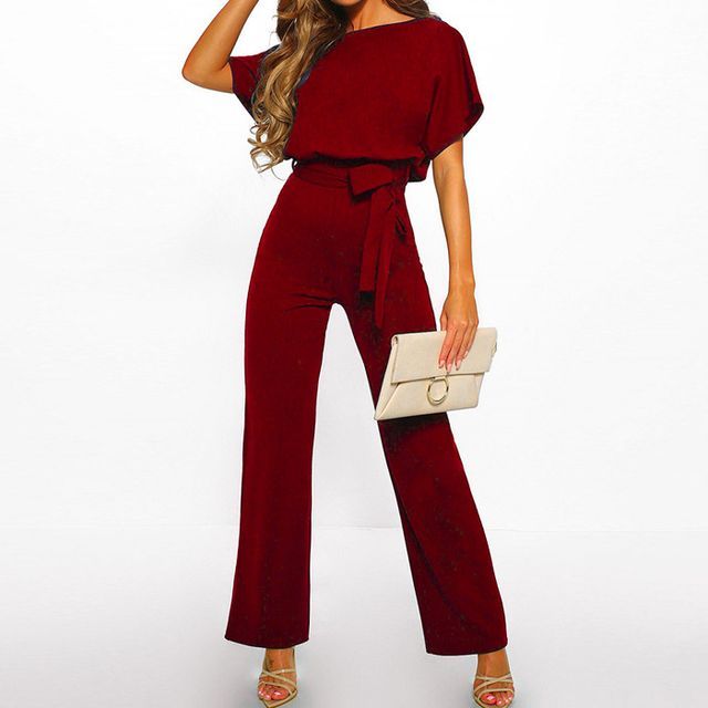 Short-Sleeve Tie-Waist Jumpsuit vb37