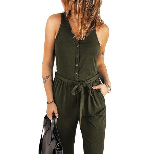 Sleeveless Henley Jumpsuit CG35