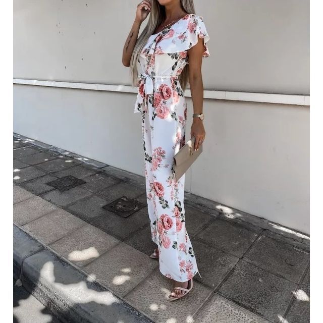 Floral Print Off-Shoulder Short Sleeve Jumpsuit YS1009