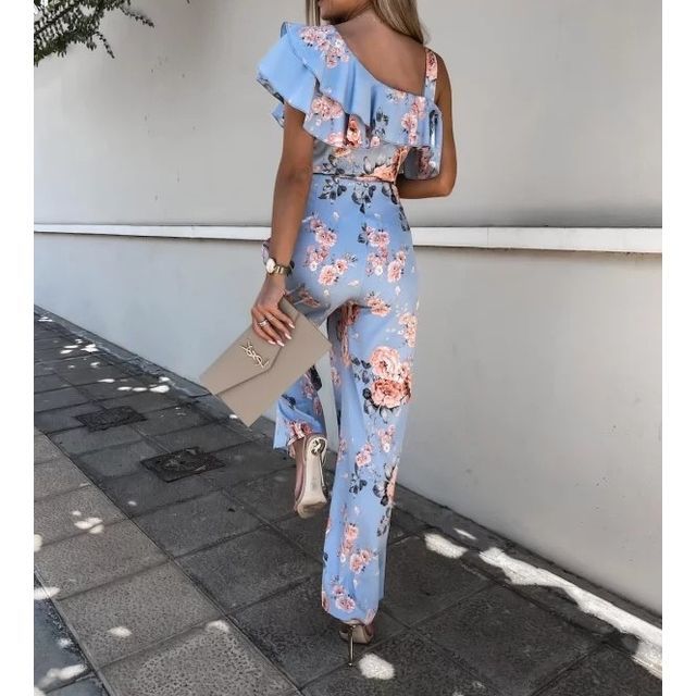 Floral Print Off-Shoulder Short Sleeve Jumpsuit YS1009