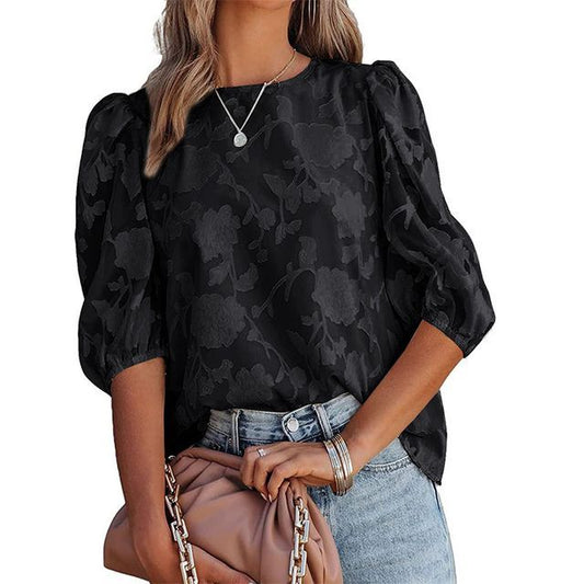 Floral Print Elbow Sleeve Blouse YS10023