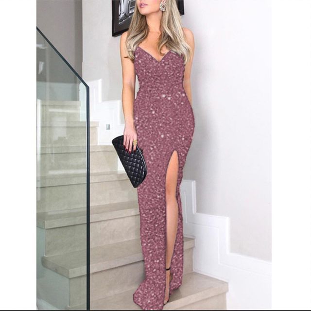 Spaghetti Strap Glitter Sheath Evening Gown CG10