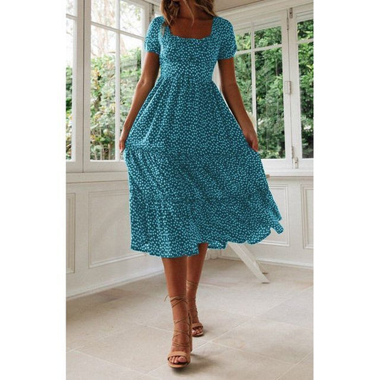 Kurzärmliges Midi-Sommerkleid mit Blumenmuster YS1002