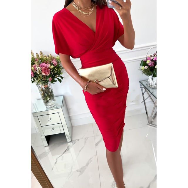 Short-Sleeve V-Neck Sheath Dress AH200