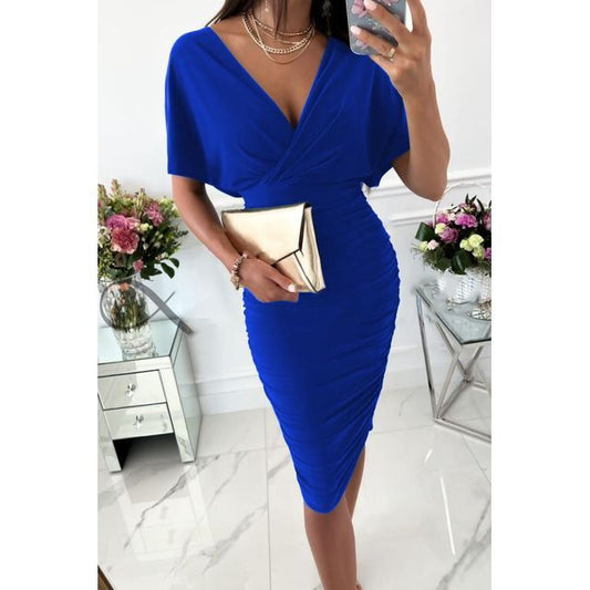 Short-Sleeve V-Neck Sheath Dress AH200