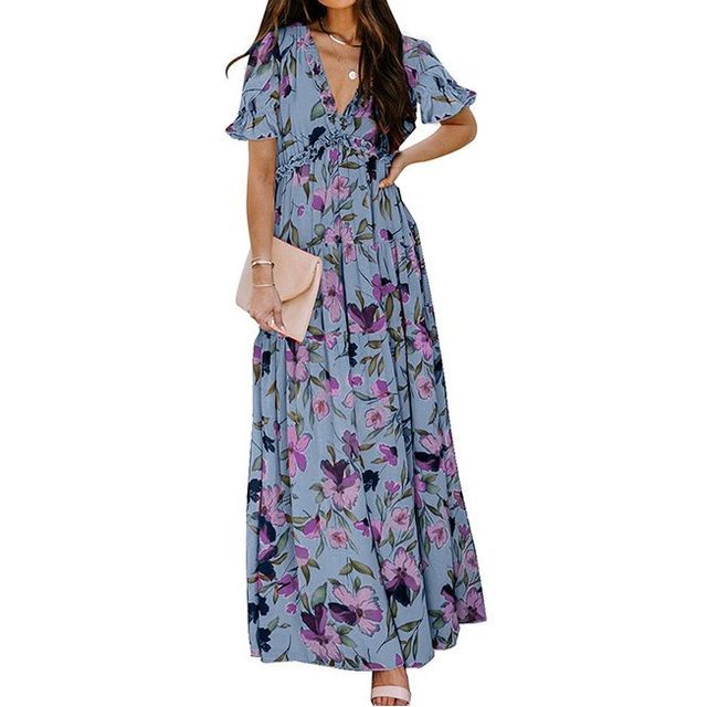 Kurzärmliges Maxikleid in A-Linie mit Blumenmuster CG6