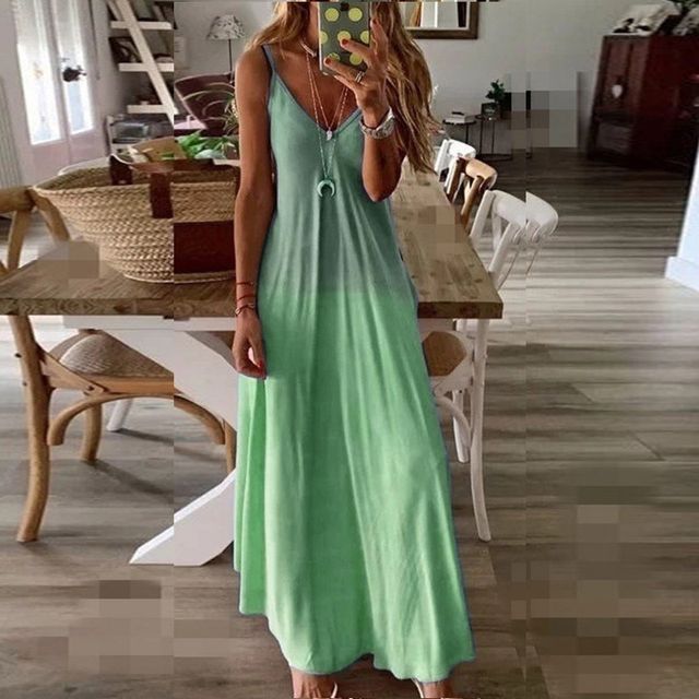 Midi-Sommerkleid mit Spaghettiträgern und Farbverlauf CG11