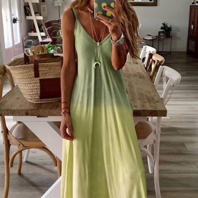 Midi-Sommerkleid mit Spaghettiträgern und Farbverlauf CG11