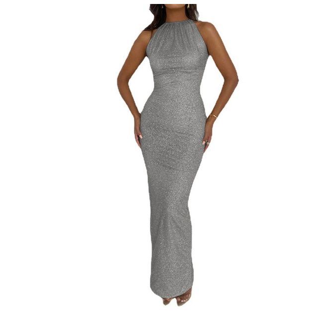 Sleeveless High Neck Glitter Maxi Bodycon Dress CG22