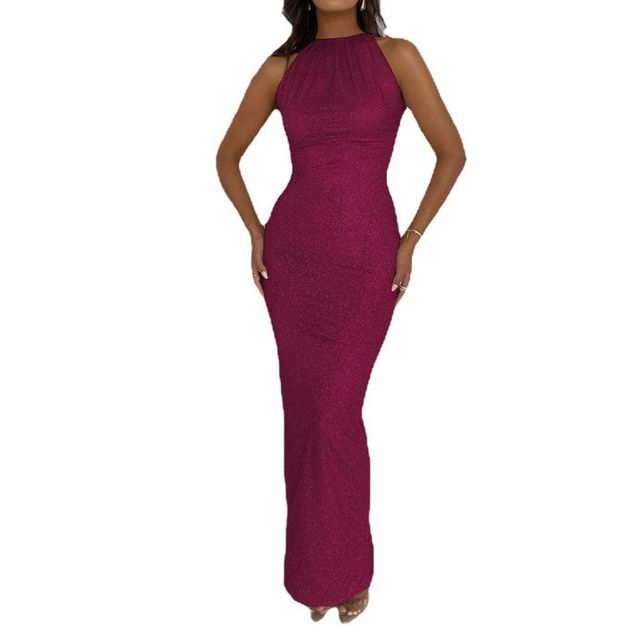 Sleeveless High Neck Glitter Maxi Bodycon Dress CG22