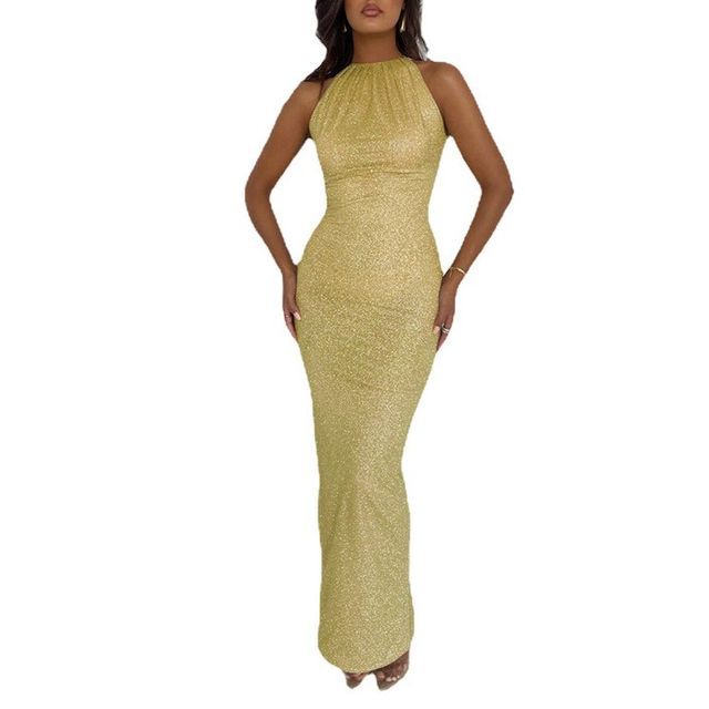 Sleeveless High Neck Glitter Maxi Bodycon Dress CG22