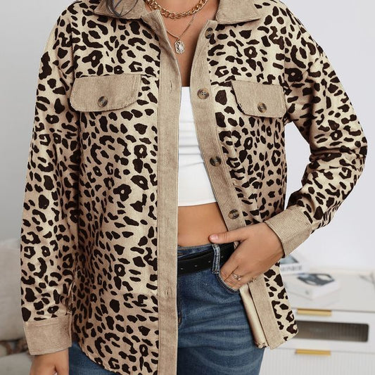 Leopard Print Corduroy Shirt Jacket CG19