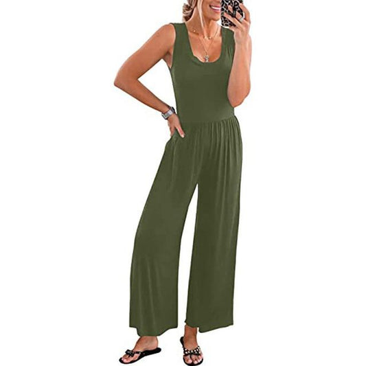 Ärmelloser, schlichter Jumpsuit mit weitem Bein CG16