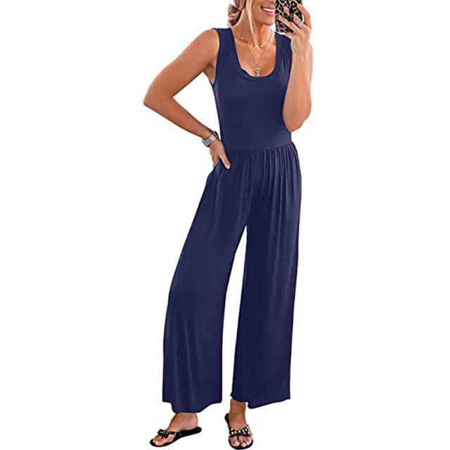 Ärmelloser, schlichter Jumpsuit mit weitem Bein CG16