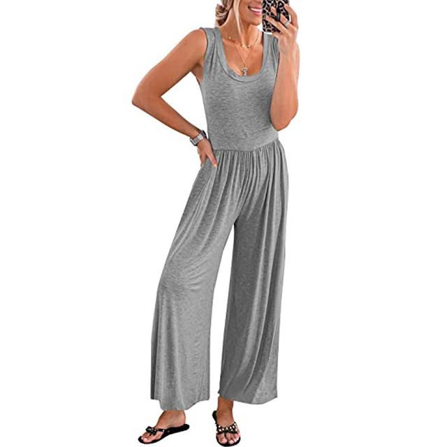 Ärmelloser, schlichter Jumpsuit mit weitem Bein CG16