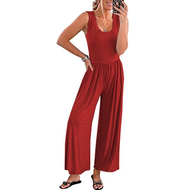 Ärmelloser, schlichter Jumpsuit mit weitem Bein CG16