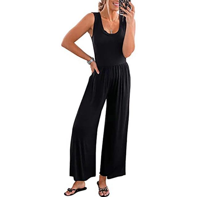 Ärmelloser, schlichter Jumpsuit mit weitem Bein CG16