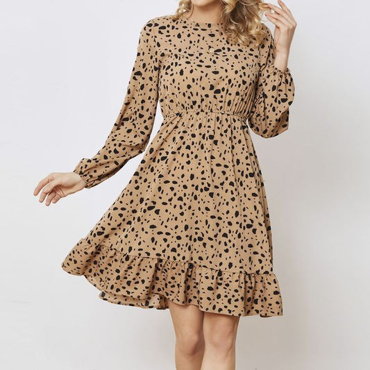 Long-Sleeve Patterned Mini A-Line Dress vb55