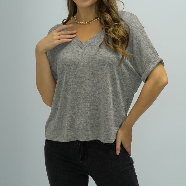 Short-Sleeve V-Neck Plain Tee CA1047