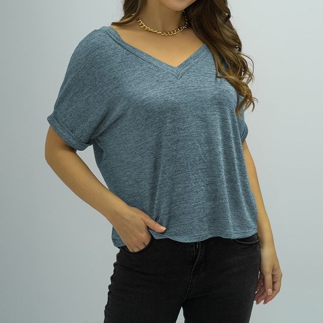 Short-Sleeve V-Neck Plain Tee CA1047