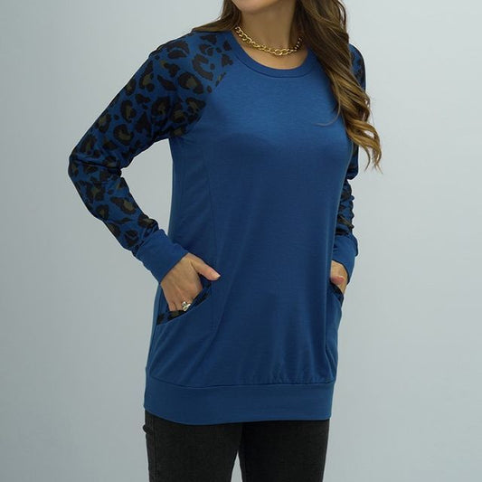 Raglan-Sweatshirt mit Rundhalsausschnitt und Leopardenmuster CA1059