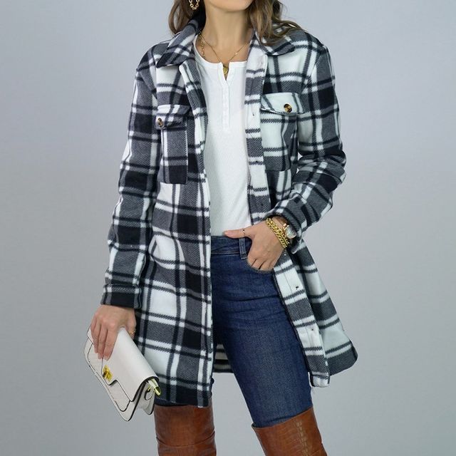 Plaid Single-Breasted Shirt Jacket CA1069