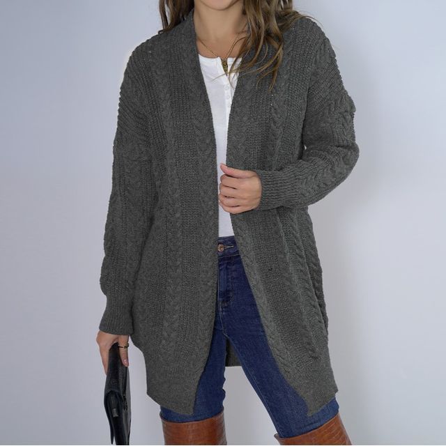 Plain Cable Knit Open Front Cardigan CA1057