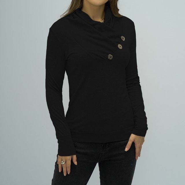 Long-Sleeve Plain Button Accent Slim Fit Tee CA1046