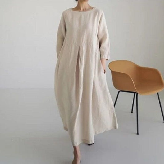 3/4-Sleeve Plain Maxi Smock Dress AO609