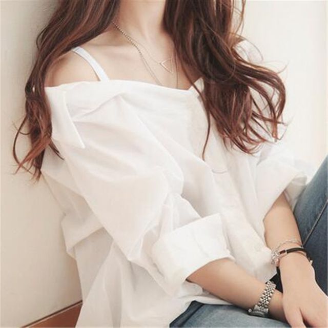 Long-Sleeve Cold Shoulder Plain Shirt AO6029